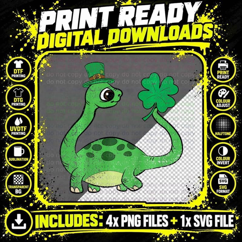 Kids St Patricks Day Boys Girls Kids Brontosaurus Png SVG Digital Bundle
