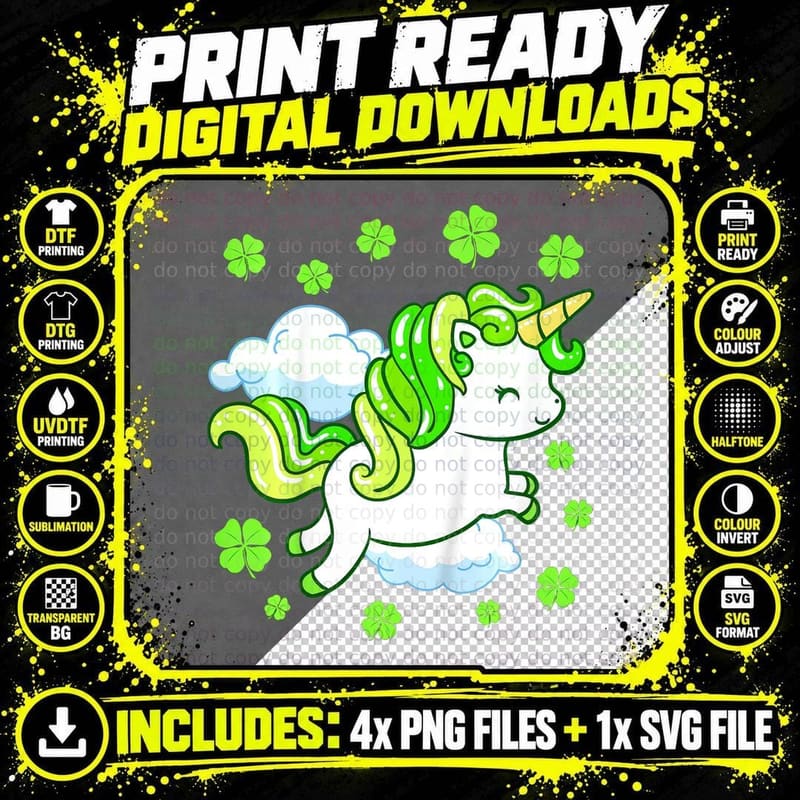 Kids St Patricks Day Unicorn Girls Toddler Shamrock Png SVG Digital Bundle