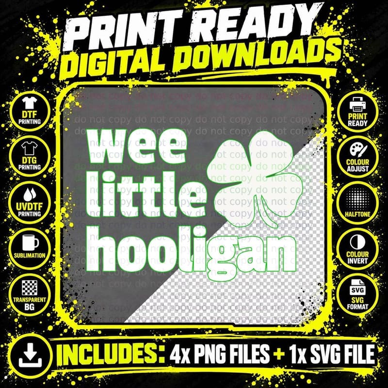 Kids WEE Little Hooligan Kids St. Patrick's Day Shirt Png SVG Digital Bundle