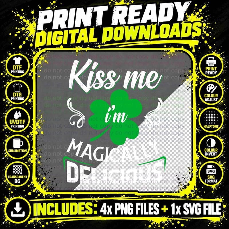 Kiss Me I'm Magic T-Shirt, St Patricks Day Theme Png SVG Digital Bundle