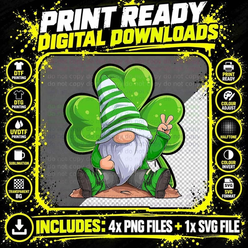LOVE Gnomes Irish Shamrock Lucky St Patrick's Day Boys Png SVG Digital Bundle