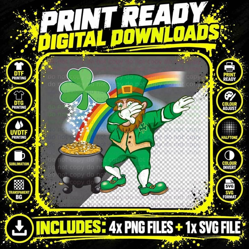 Leprechaun Dabbing T-Shirt, St Patricks Day Style Png SVG Digital Bundle