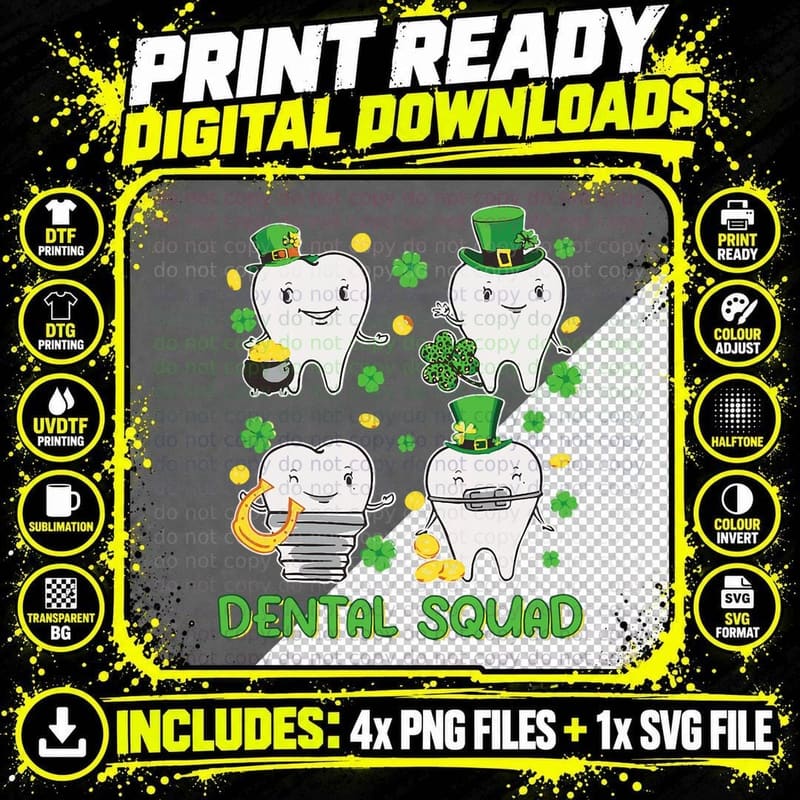 Leprechaun Dental Squad, Dentist St Patricks Day Cute Png SVG Digital Bundle
