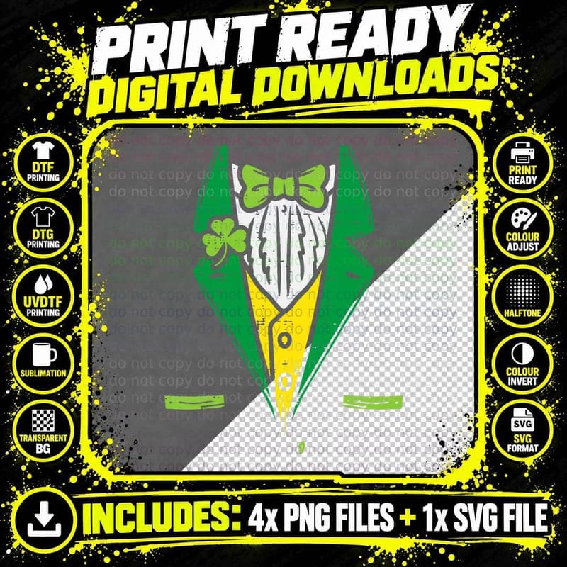 Leprechaun Suit Tuxedo St Patricks Day Irish Men Boys Png SVG Digital Bundle