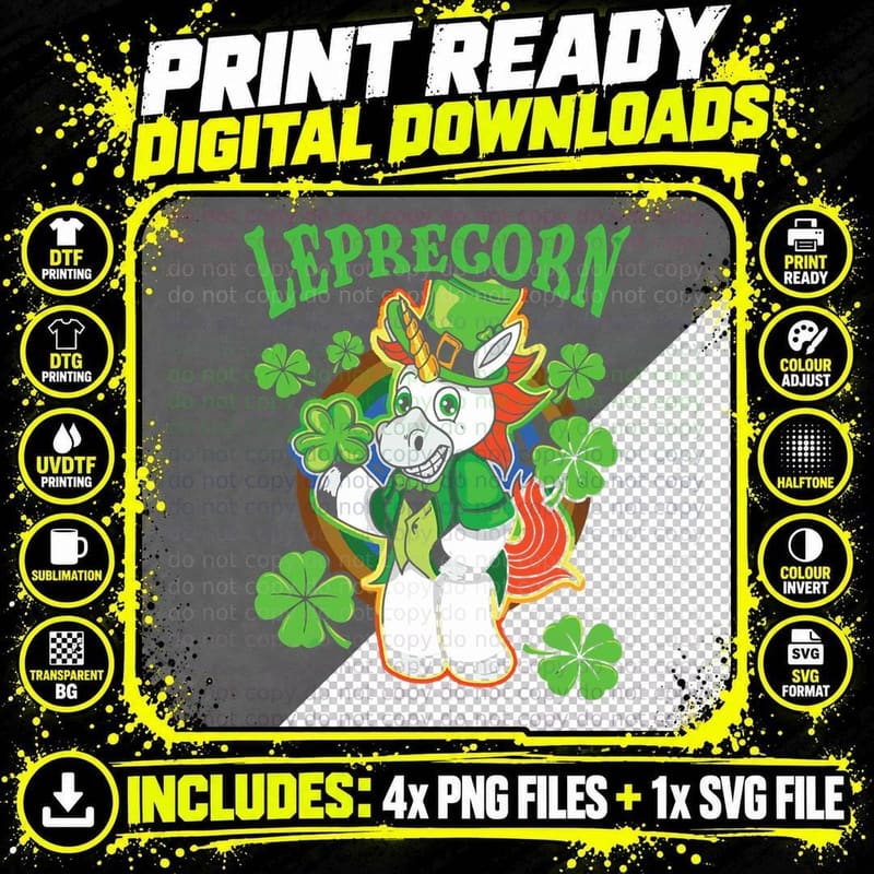 Leprechaun Unicorn Rainbow St Patricks Day Irish Culture Png SVG Digital Bundle