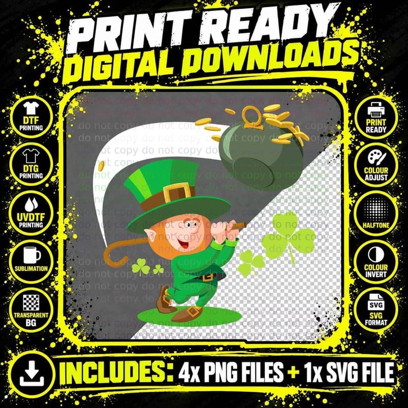 Leprechaun with Pot of Gold T-Shirt Png SVG Digital Bundle