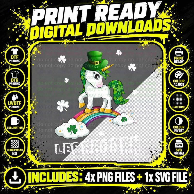 Leprecorn T-Shirt, St Patricks Day, Irish Fantasy Art Png SVG Digital Bundle