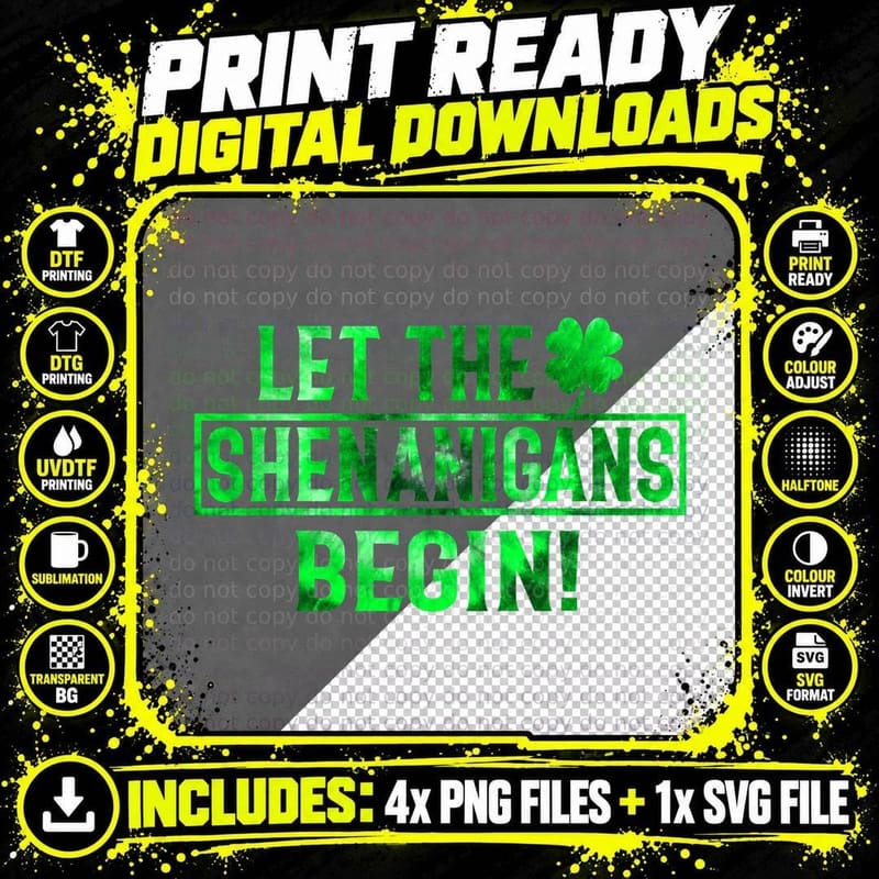 Let the Shenanigans Begin St Patricks Day Tie Dye Style Png SVG Digital Bundle