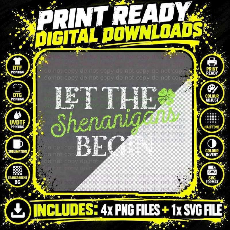 Let the Shenanigans Begin St Patricks Day Women Shamrock Png SVG Digital Bundle