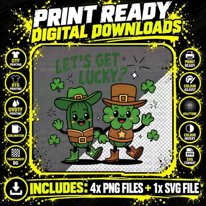 Let's Get Lucky St Patricks Day T-Shirt Png SVG Digital Bundle