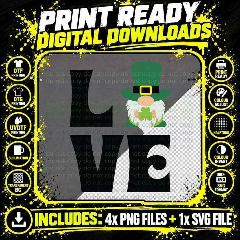 Love St Patricks Day T-Shirt, Leprechaun Holding Clover Png SVG Digital Bundle