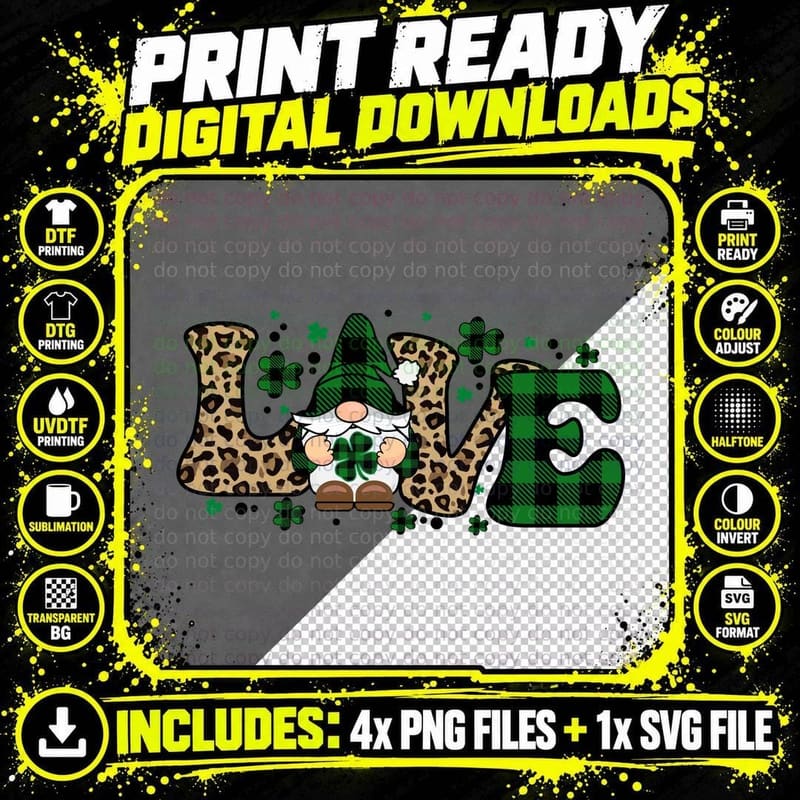 Love St Patricks Day T-Shirt, St. Patrick's Day Gnome Png SVG Digital Bundle