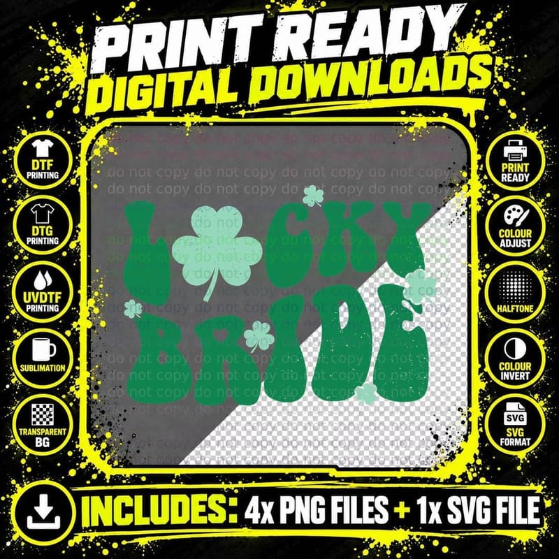 Lucky Bride Shamrock St Patricks Day Bachelorette Party Png SVG Digital Bundle