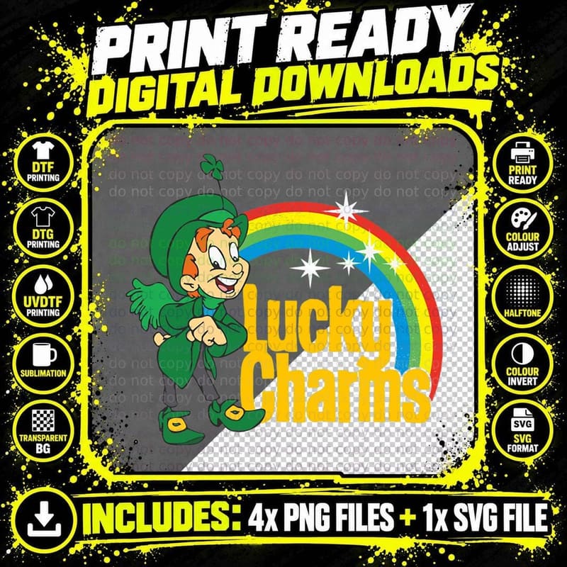 Lucky Charm Leprechaun Rainbow Shamrock St Paddys Day Png SVG Digital Bundle