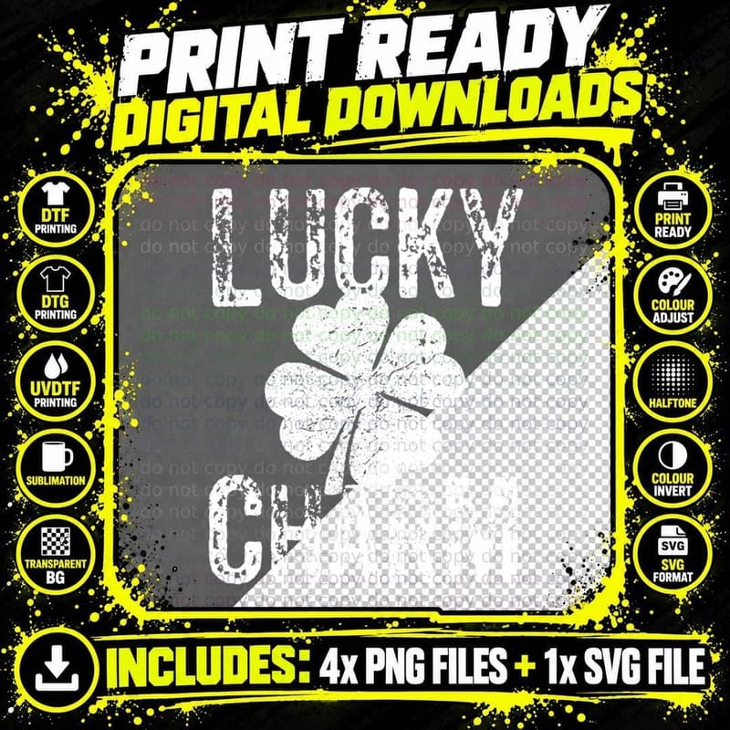 Lucky Charm Shamrock St. Patrick's Day T-Shirt Png SVG Digital Bundle