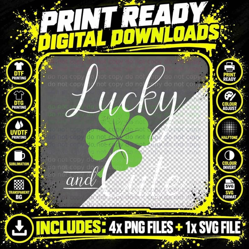 Lucky Four-Leaf Clover T-Shirt, St Patrick's Day Style Png SVG Digital Bundle