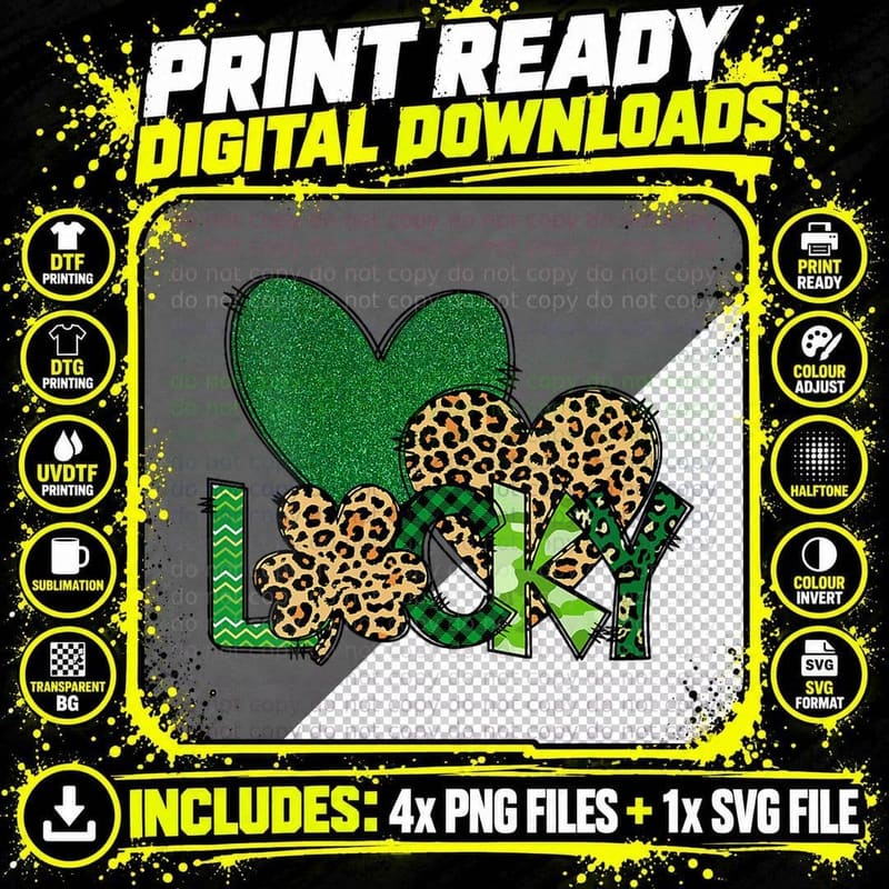 Lucky Green Plaid Shamrock Leopard Heart St Patrick's Png SVG Digital Bundle