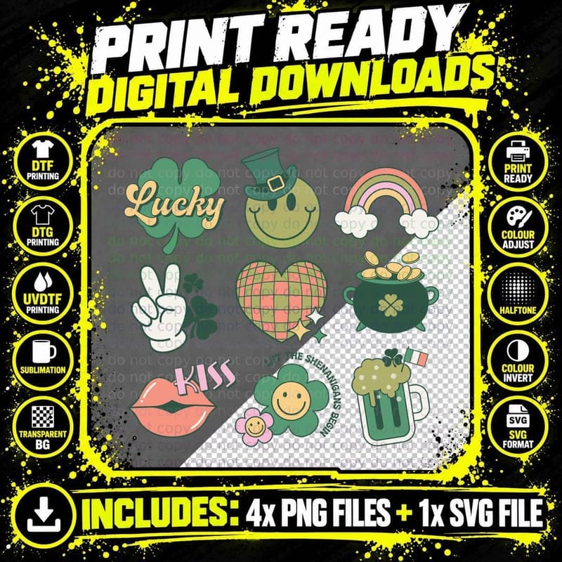 Lucky Kiss Shenanigans St Patricks Day T-Shirt Png SVG Digital Bundle
