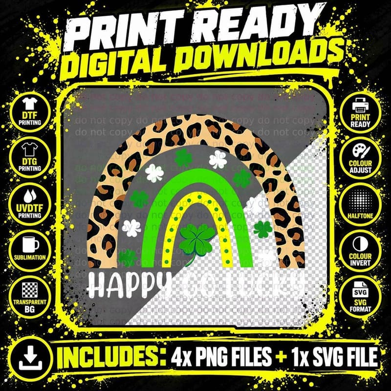 Lucky Leopard Rainbow Shamrock Happy Go Lucky St Png SVG Digital Bundle
