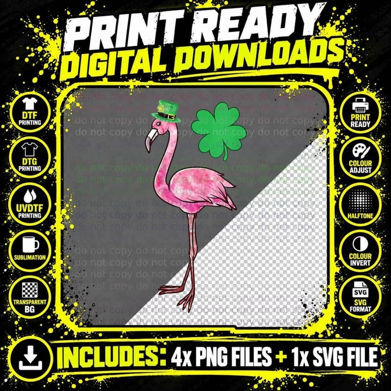 Lucky Leprechaun Flamingo Women Girls St Patricks Day Png SVG Digital Bundle