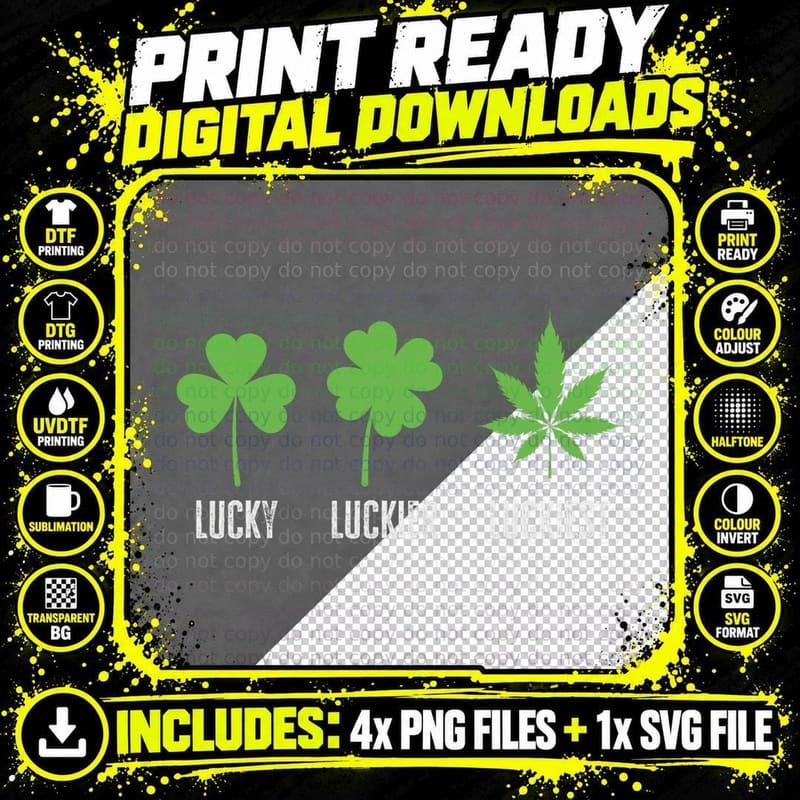 Lucky Luckier Luckiest St Patrick's Day Weed Marijuana Png SVG Digital Bundle