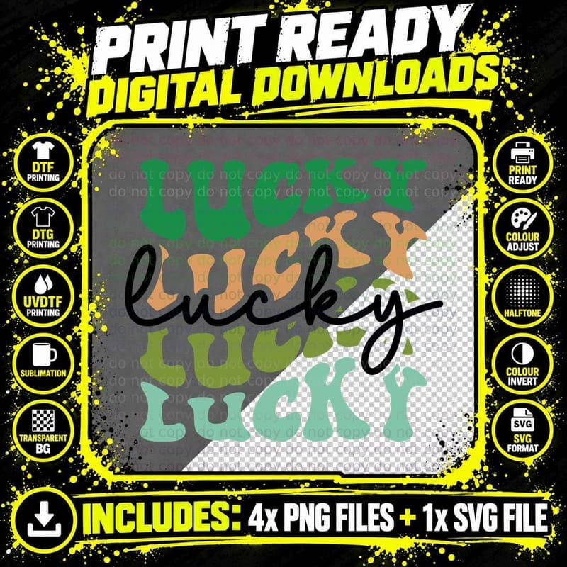 Lucky St Patricks Day T-Shirt, Layered Lucky Typography Png SVG Digital Bundle