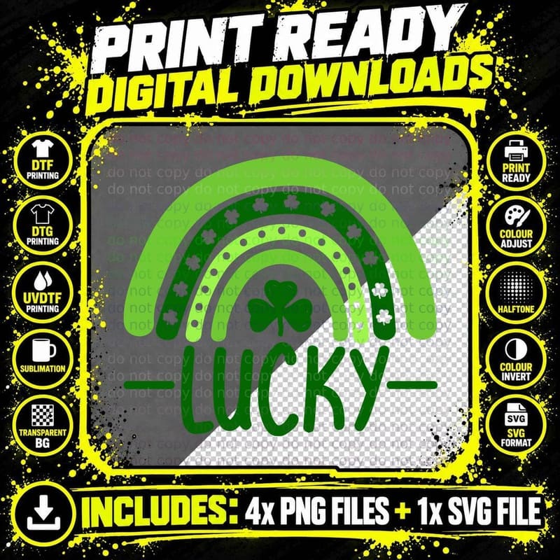 Lucky St Patricks Day T-Shirt, St. Patrick's Day Rainbow Png SVG Digital Bundle