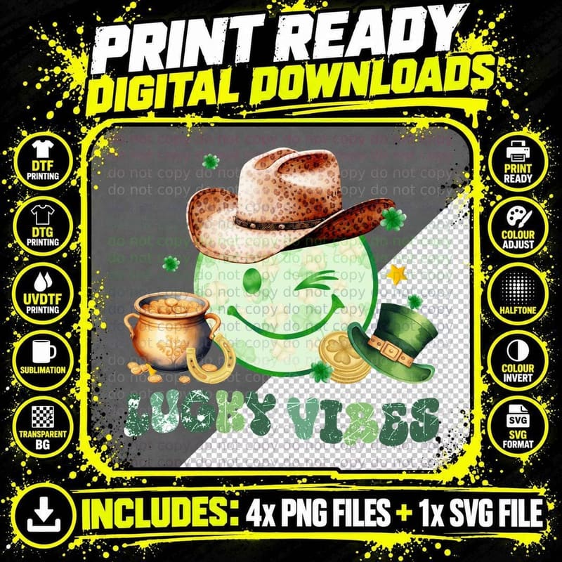 Lucky Vibes St Patricks Day Design T-Shirt Png SVG Digital Bundle