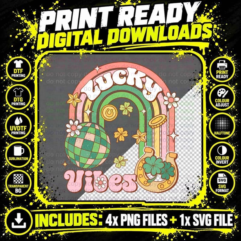 Lucky Vibes St Patricks Day T-Shirt Png SVG Digital Bundle