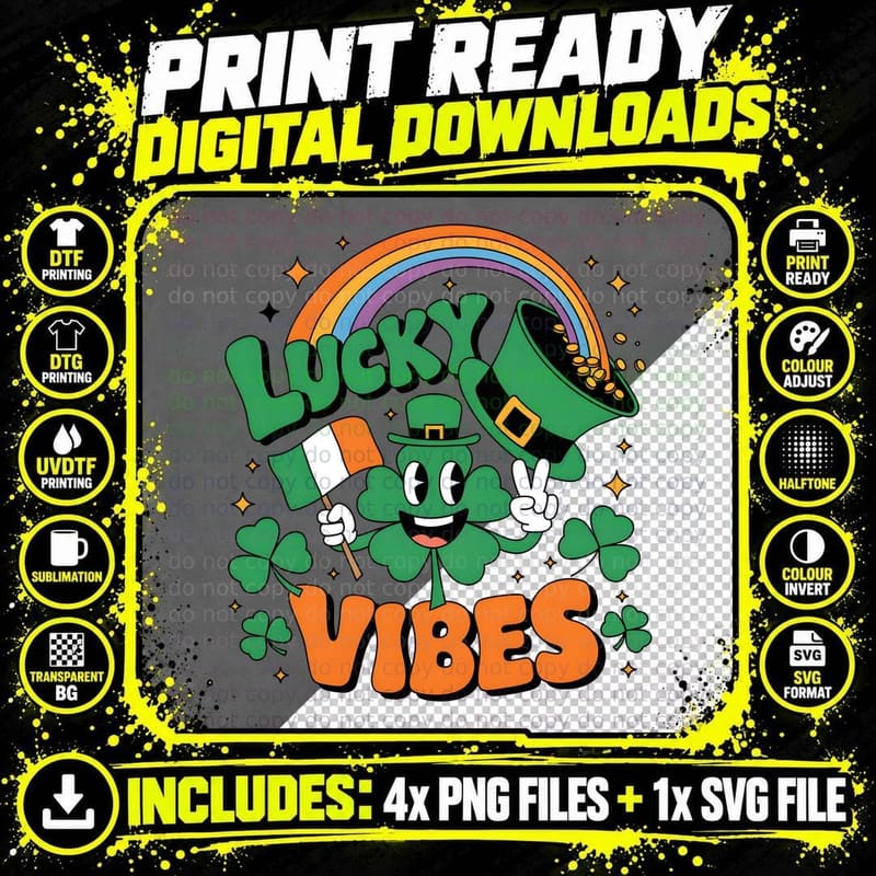 Lucky Vibes St Patricks Day T-Shirt Png SVG Digital Bundle