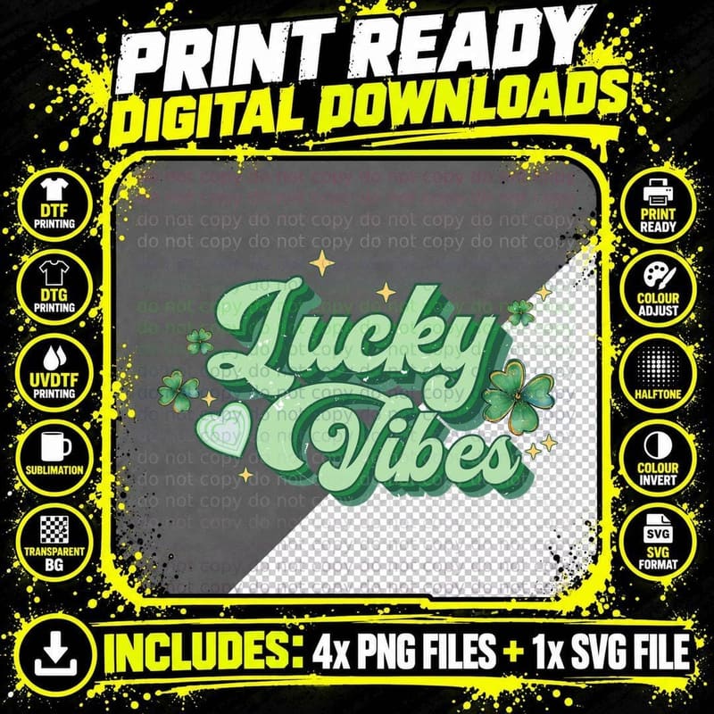 Lucky Vibes St Patricks Day T-Shirt Png SVG Digital Bundle