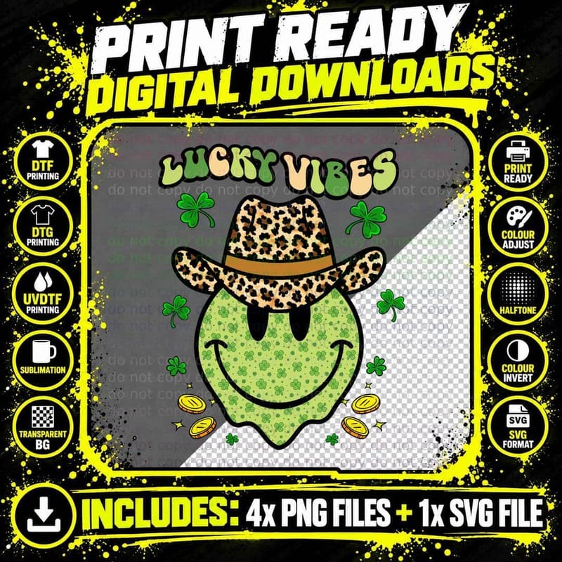 Lucky Vibes St Patricks Day T-Shirt Png SVG Digital Bundle