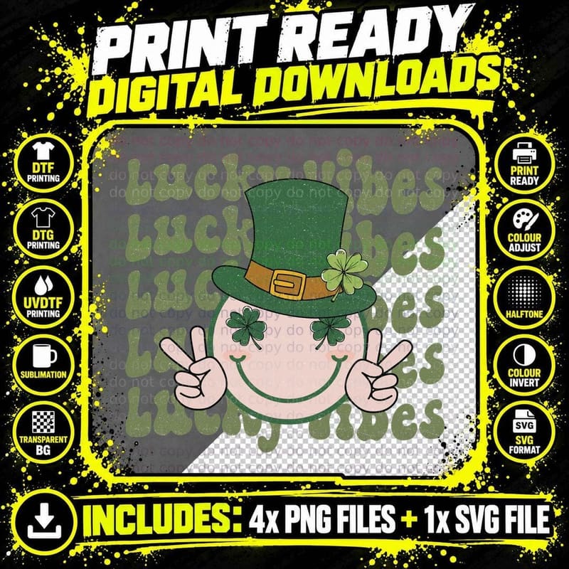 Lucky Vibes St Patricks Day T-Shirt Png SVG Digital Bundle