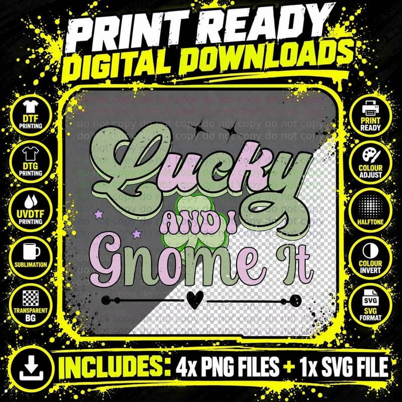 Lucky and I Gnome It St Patricks Day T-Shirt Png SVG Digital Bundle
