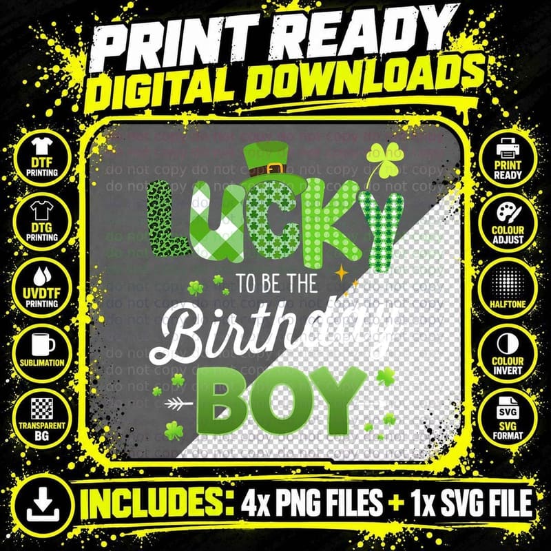 Lucky to Be the Birthday Boy for Kids St Patricks Day Png SVG Digital Bundle