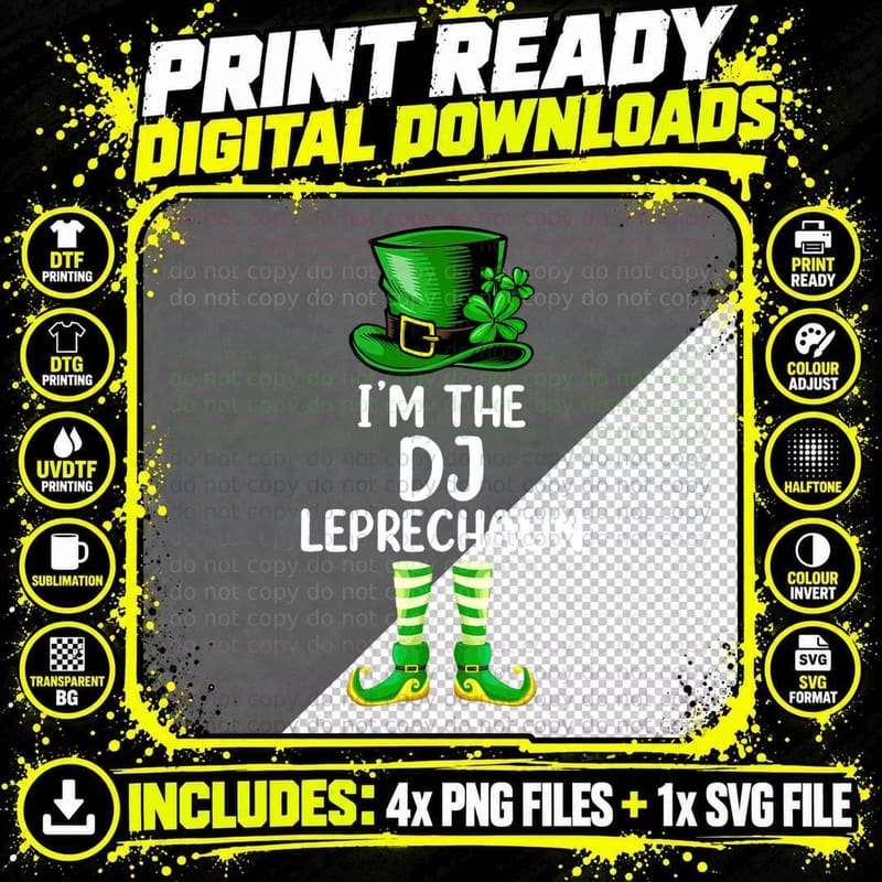 Matching Family I'm the DJ Leprechaun St Patrick's Day Png SVG Digital Bundle
