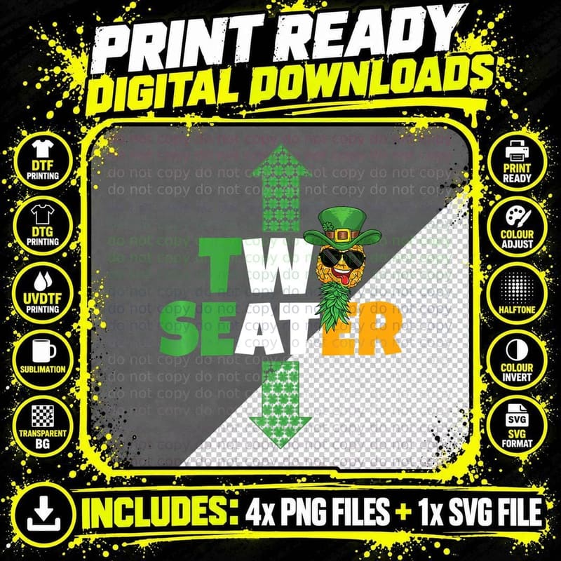 Mens Two Seater St Patricks Day Upside Down Pineapple Png SVG Digital Bundle