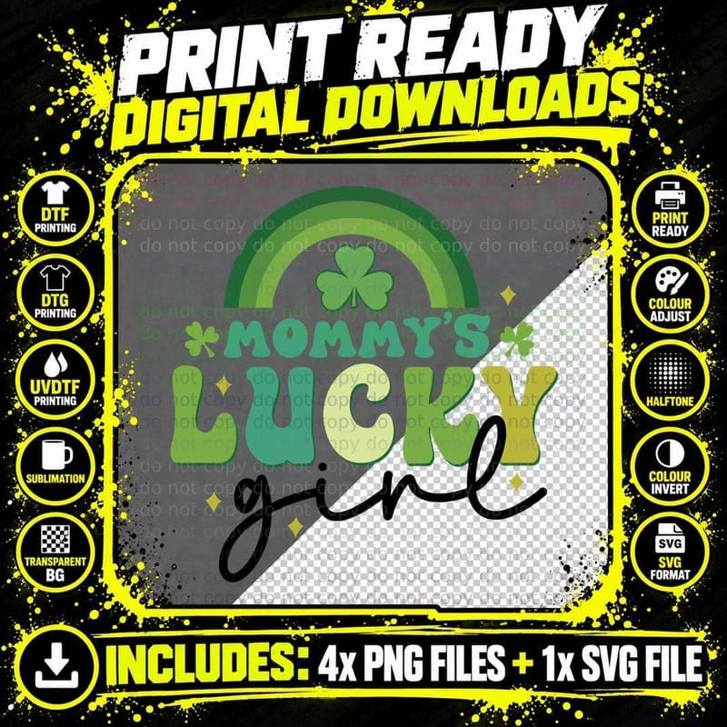 Mommy's Lucky Girl St Patricks Day T-Shirt Png SVG Digital Bundle