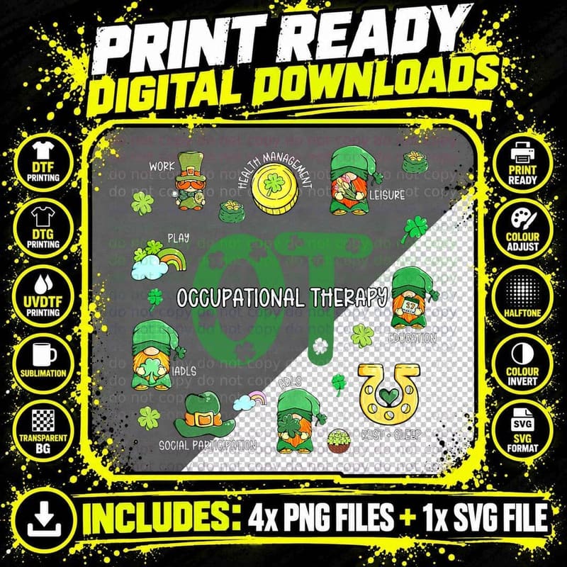 Occupational Therapy OT Therapist OTA Gnomes St Patricks Png SVG Digital Bundle