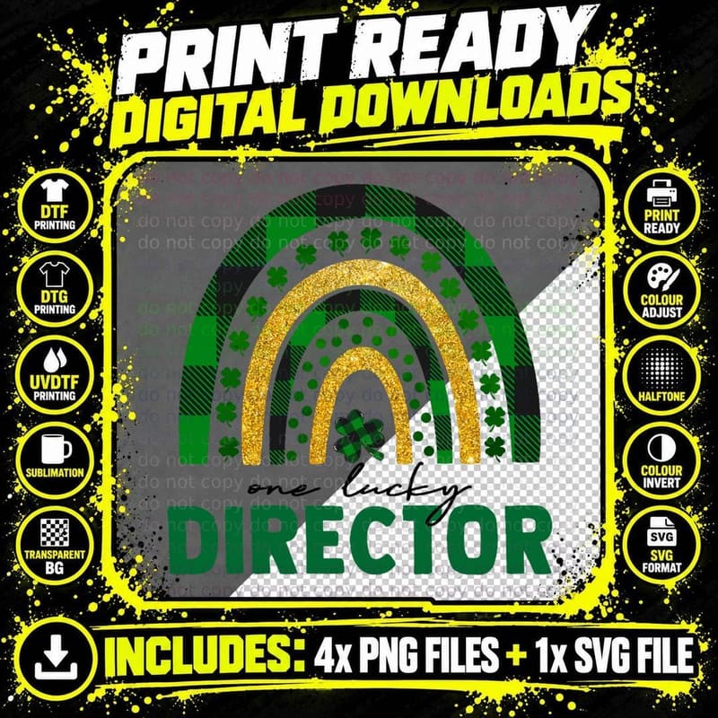 One Lucky Director Rainbow St Patricks Day Shamrock Png SVG Digital Bundle