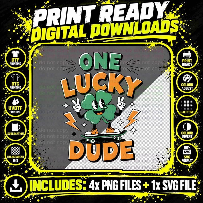 One Lucky Dude St Patricks Day T-Shirt Png SVG Digital Bundle