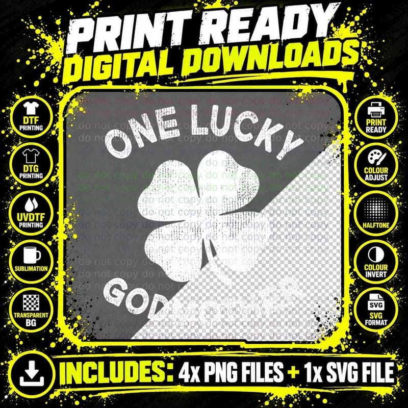 One Lucky Godmother St Patricks Day Green Shamrock Leaf Png SVG Digital Bundle