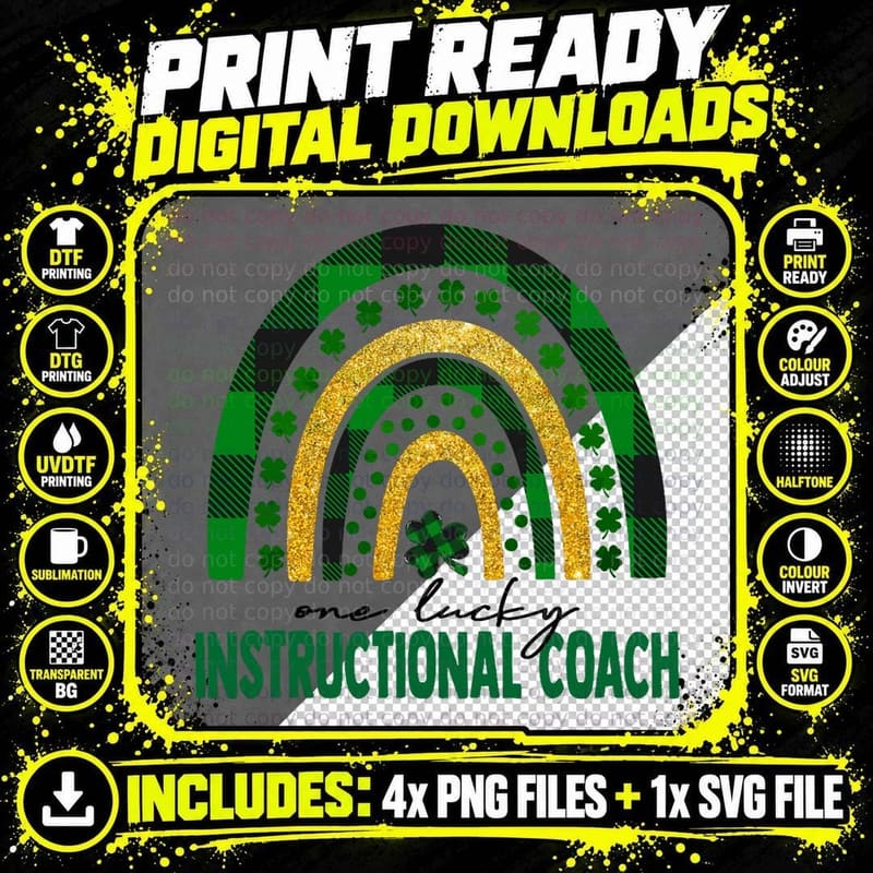 One Lucky Instructional Coach Rainbow St Patricks Day Png SVG Digital Bundle