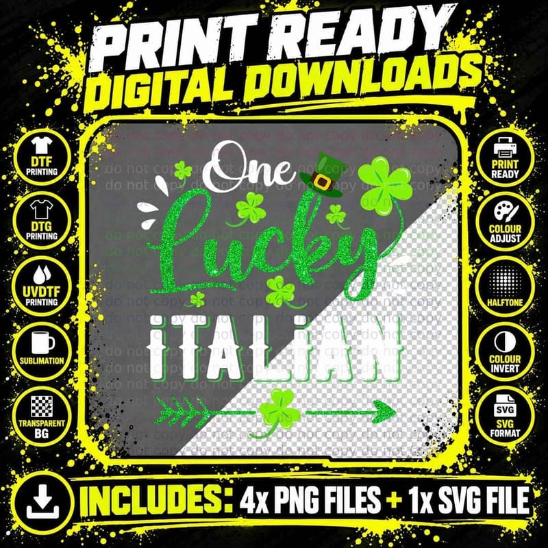 One Lucky Italian Shamrock Leprechaun Hat St Patricks Png SVG Digital Bundle