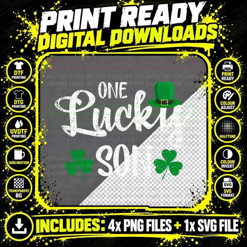 One Lucky Son Leprechaun Hat St Patricks Day T-Shirt Png SVG Digital Bundle