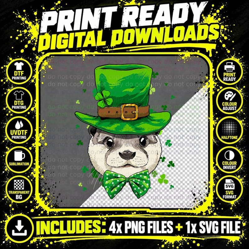 Otter Leprechaun St Patricks Day Boys Kids Girls Png SVG Digital Bundle