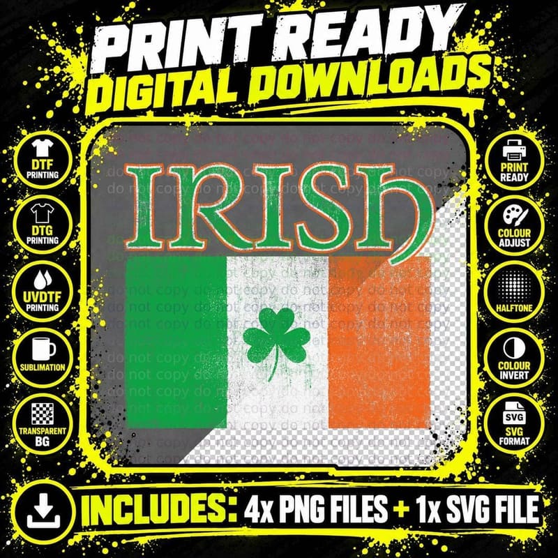 Patriotic Irish Flag Ireland Shamrock St. Patrick's Day Png SVG Digital Bundle
