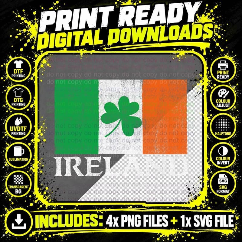 Patriotic Irish Flag Ireland St. Patrick's Day T-Shirt Png SVG Digital Bundle
