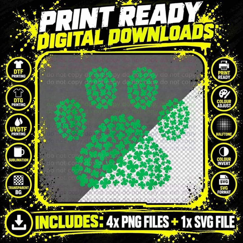 Paw Shamrock Happy Saint Patricks Day Irish Culture Png SVG Digital Bundle