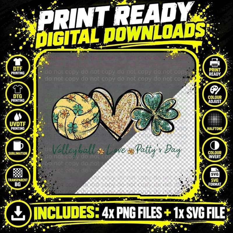 Peace Love Patty's Day Volleyball Shamrock St Patrick's Png SVG Digital Bundle